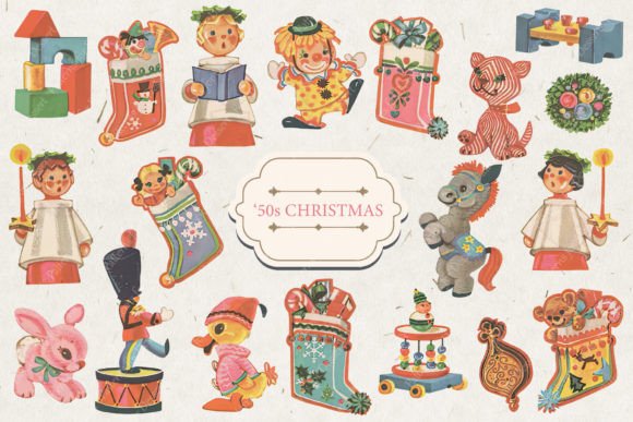 1950s Christmas Clip Art: Vintage Illustrations