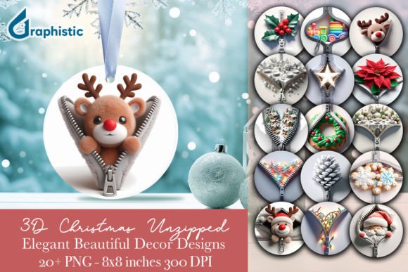 3D Ornament Christmas Unzipped Bundle Illustrations