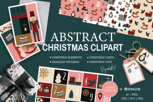 Abstract Christmas Clipart: Modern Illustrations for Blogs
