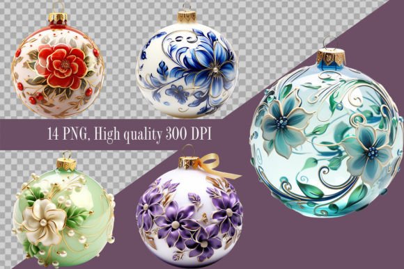 Christmas Ball with Floral Patterns Clip & Illustrations