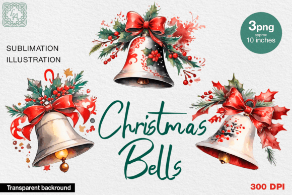 Christmas Bells Clipart: 3 PNG Illustrations