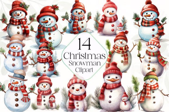 Christmas Cute Snowman Clipart Bundle Illustrations