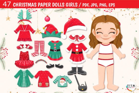 Christmas Girls Paper Dolls: Festive Illustrations