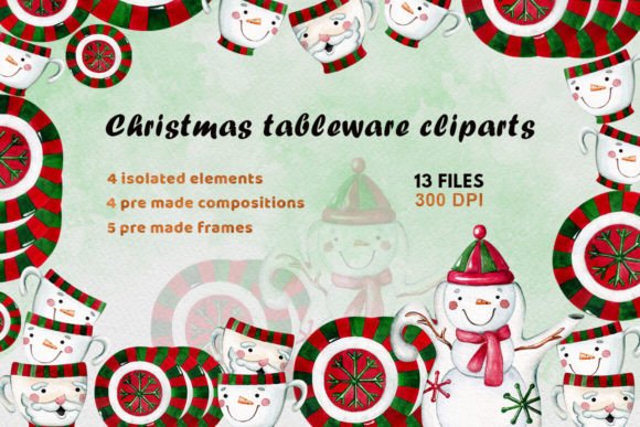 Christmas Tableware Clipart PNG: Illustrations for Branding