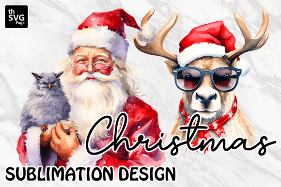 Christmas Watercolor Santa with Deer: Freebies Review