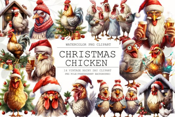 Cute Christmas Chickens Clipart: Festive Illustrations