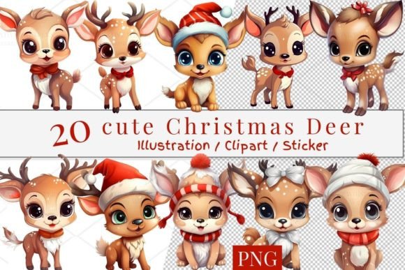 Cute Christmas Deer Sticker PNG for Illustrations