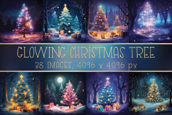 Glowing Christmas Tree and Forest Images: Editorial Illustrations