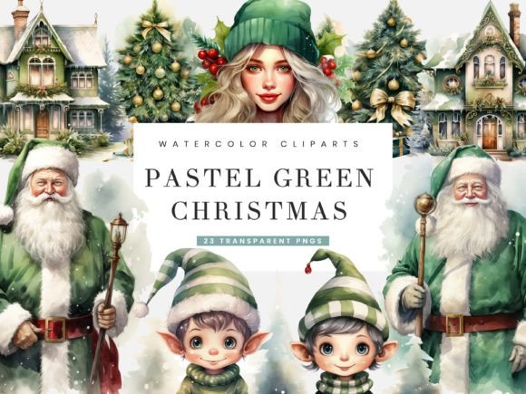 Pastel Green Christmas Illustrations Review