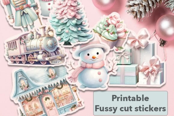 Pink Christmas Fussy Cut Ephemera Illustrations