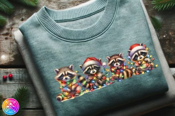 Raccoon Christmas Lights, PNG: Festive Illustrations