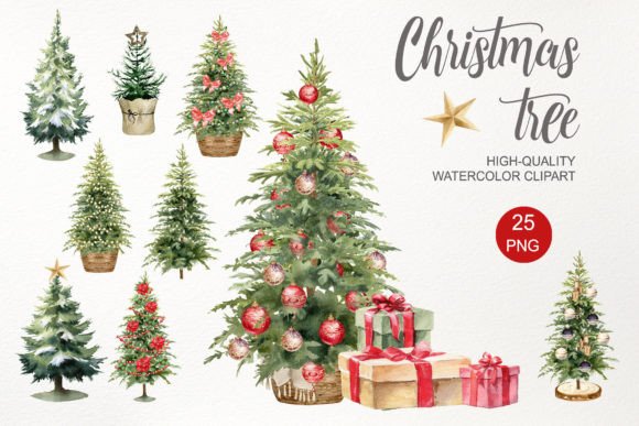 Review: Christmas Tree PNG Watercolor Illustrations