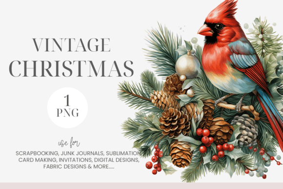 Vintage Christmas Cardinal Clipart & Illustrations