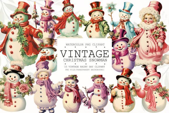 Vintage Christmas Snowman Clipart: Illustrations