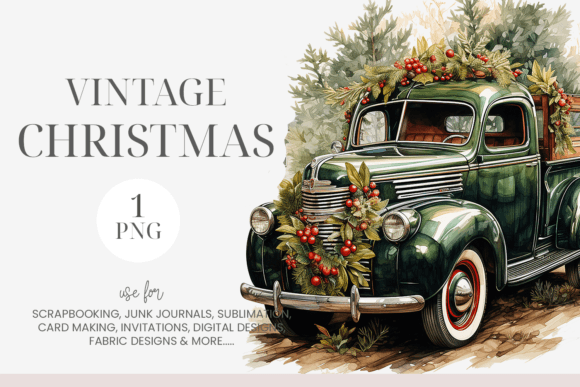 Vintage Christmas Truck Clipart for Illustrations