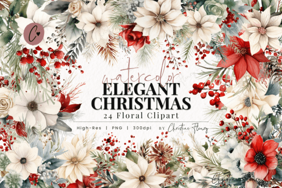 Watercolor Elegant Christmas Flowers: Premium Illustrations