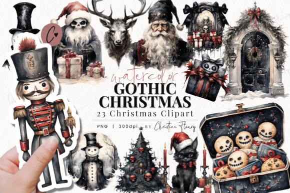 Watercolor Gothic Christmas Clipart for Blog Illustrations