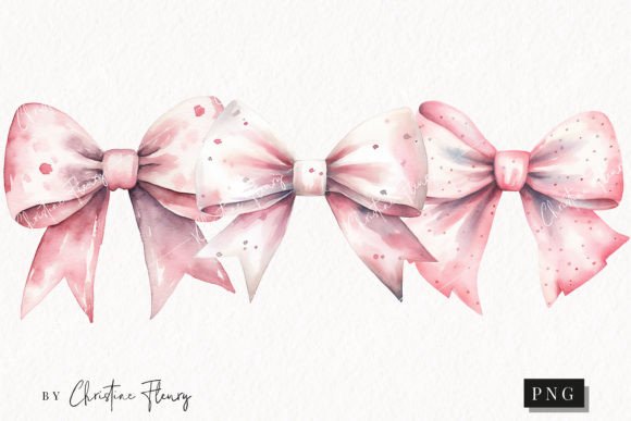 Watercolor Pink Bows Clipart Christmas Illustrations